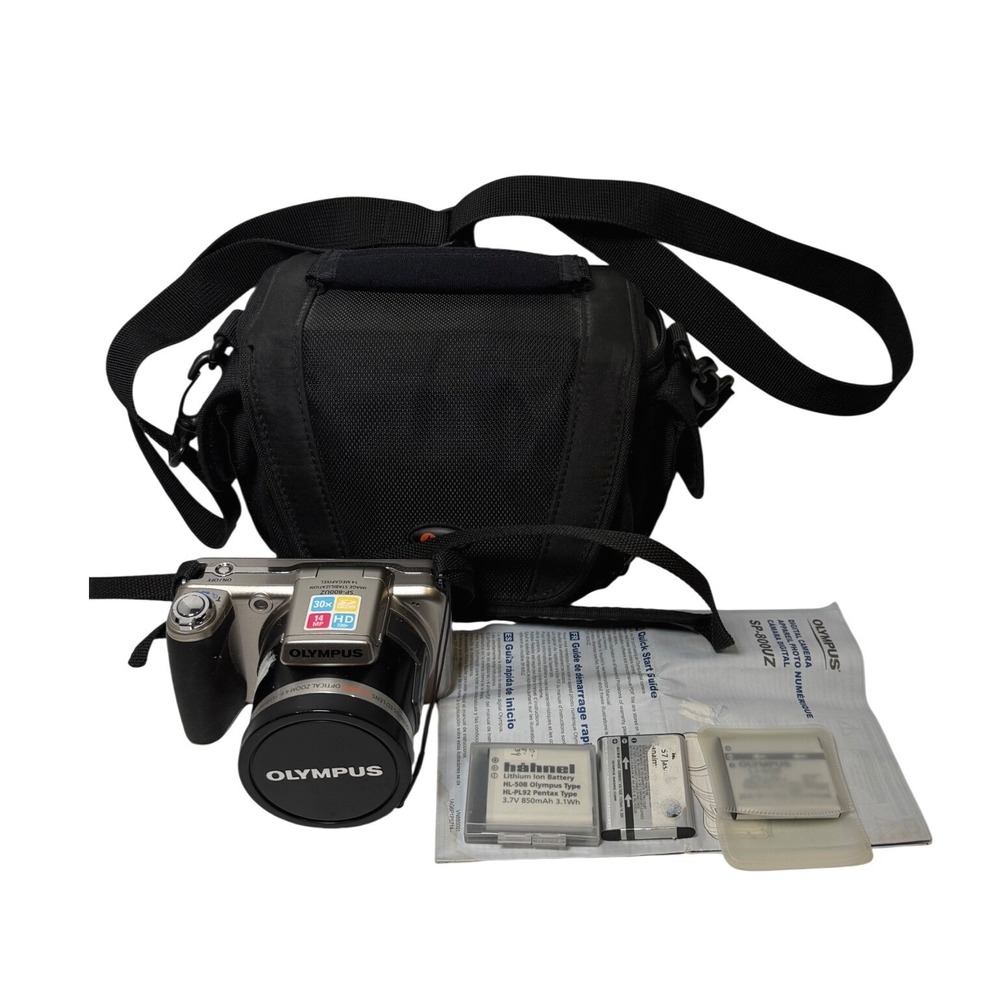 Olympus SP-800UZ Digital Camera 14MP 30x Optical Zoom Silver Bundle Case Manual